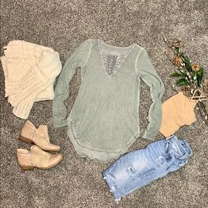 Women's boho American Eagle Soft & Sexy Sz XS Muted Olive Green Cottage Tie Knot